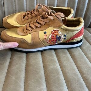 Tory Burch Gold and Tan Brielle Lace Up Sneakers size 8